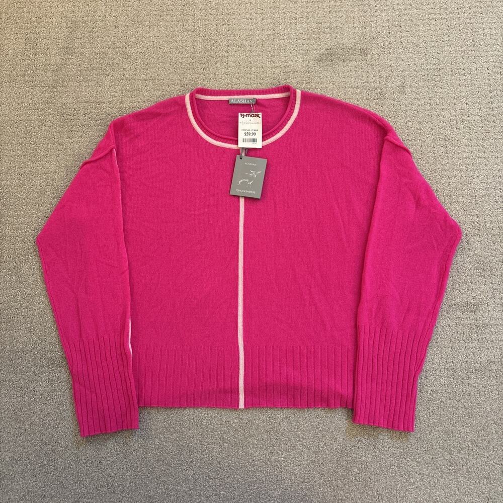 Alashan Women's 100% Cashmere Pink Crewneck Pullover Sz Large Preppy Luxury NWT